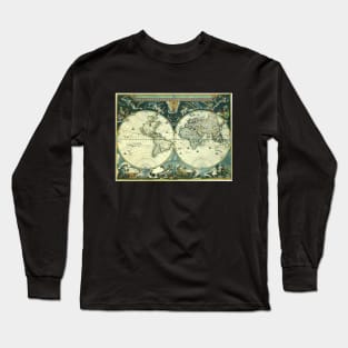 Antique Old World Double Hemisphere Map by Joan Blaeu, 1662 Long Sleeve T-Shirt